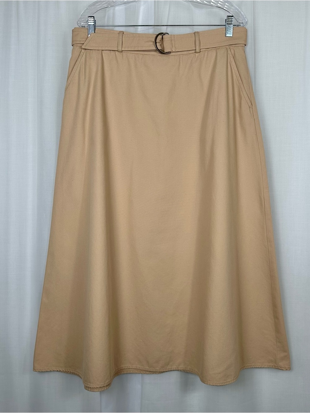 Pendleton Tan Belted A-Line Midi Skirt Size 14 Cotton Old Money Preppy Academia